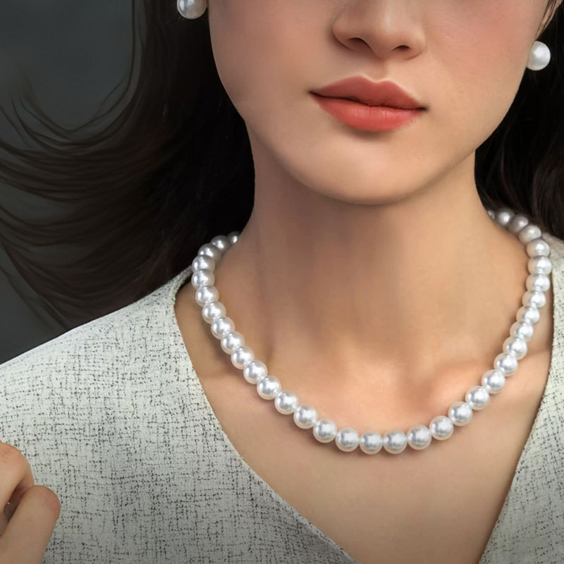 Classic White Pearl Necklace with Sterling Silver Clasp